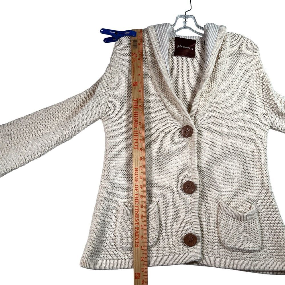 525 America Womens Button Up Hooded Cardigan Jacket Size M Ivory Flared Sleeve - Picture 11 of 11